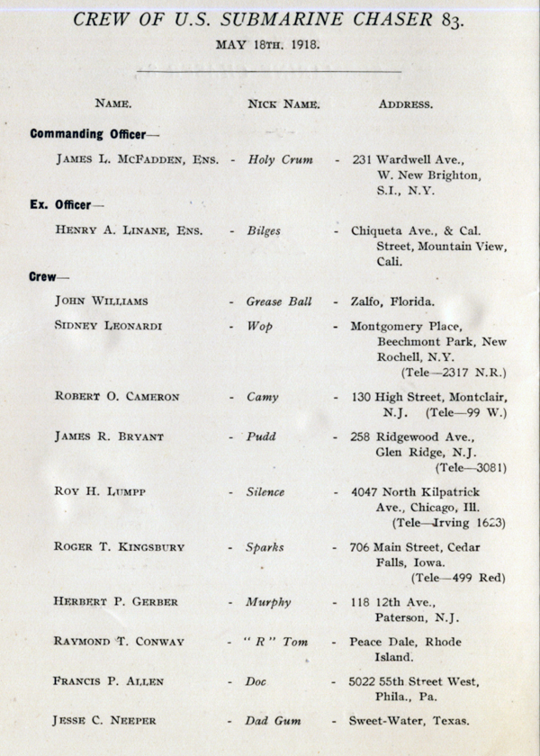 subchaser SC 83 pamphlet, page 1